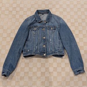 American Eagle Cropped Distressed Denim Jacket Size XL